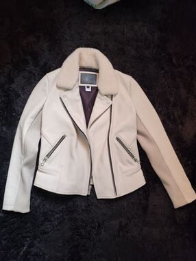 UGG Ivory Shearling-Trim Moto Jacket